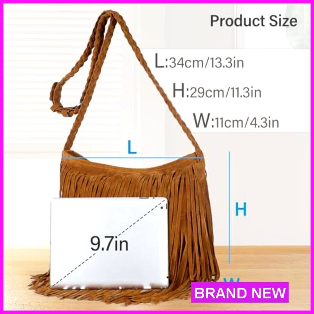 Large Tassel Fringe Hobo Bag Crossbody Shoulder Purse Boho Travel Daily - Picture 4 of 7